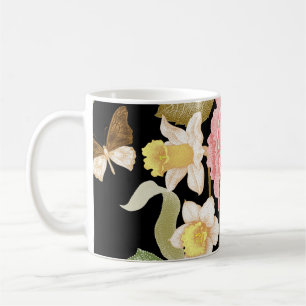 Rozen pioenen: zwart bloemmotief Koffiemok