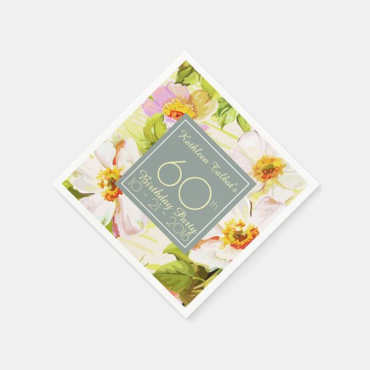 Rozen Pioenrozen 60e Verjaardagsfeestje Papier Ser Servetten (Hoek)