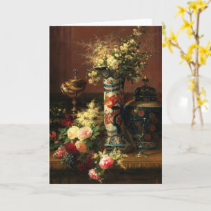 Rozen, pony's, vergeet-me-nots in een Japanse Vase Kaart