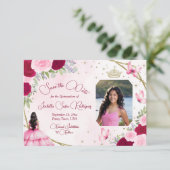 Rozen Prinses Vlinder & Foto Quinceanera Save The Date (Staand voorkant)