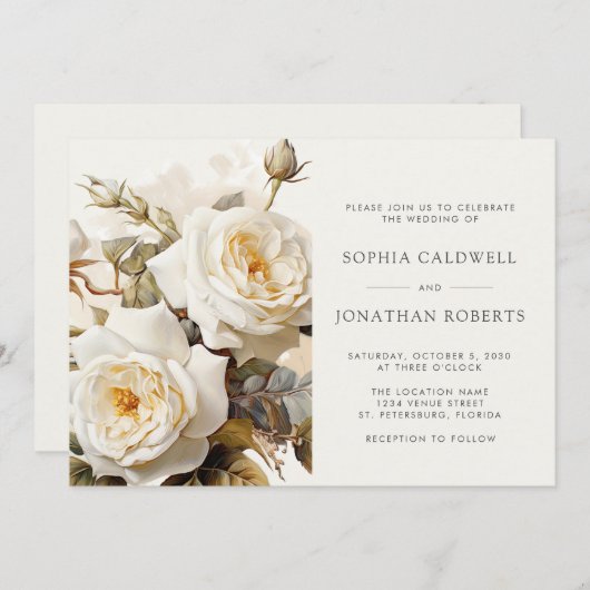 Rozen QR Code RSVP Bloemenbruiloft Kaart (Voorkant / Achterkant)