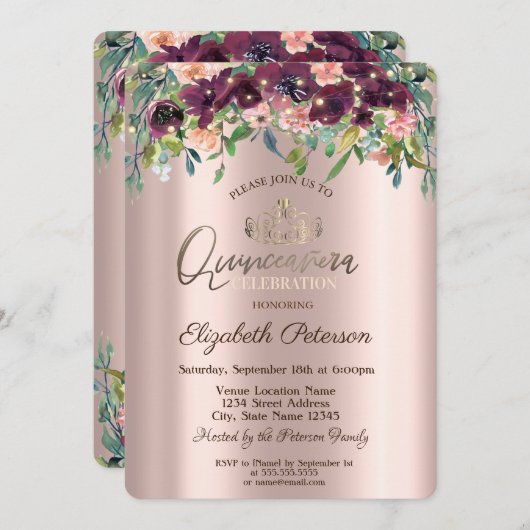 Rozen Quinceañera Kaart (Voorkant / Achterkant)