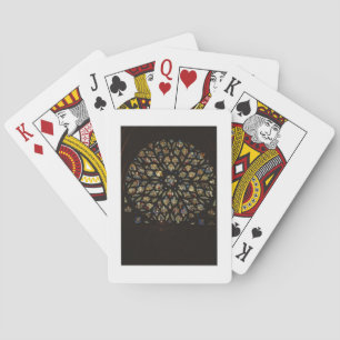 Rozen raam boven de westdeur, met scènes diepgaand pokerkaarten