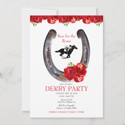 Rozen Race Paard Derby Party Kaart (Voorkant)
