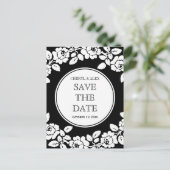 Rozen rand zwart wit bruiloft Save the Date Aankondigingskaart (Staand voorkant)