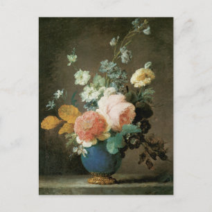 Rozen, Ranunculus en andere bloemen in een blauwe Briefkaart
