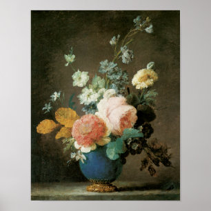 Rozen, Ranunculus en andere bloemen in een blauwe Poster