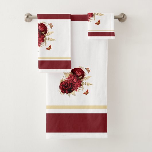 Rozen Red Gold Floral Butterfly Bad Handdoek (Insitu)