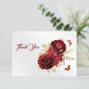 Rozen Red Gold Floral Butterfly Bedankkaart