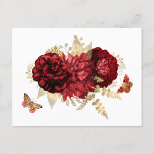 Rozen Red Gold Floral Butterfly Briefkaart
