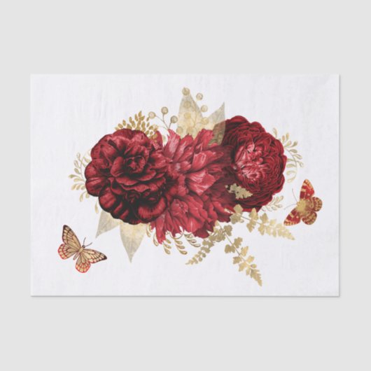 Rozen Red Gold Floral Butterfly Tissuepapier (Voorkant)