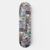 Rozen Retro Blauw Jean Denim Patchwork Bloemen Skateboard (Voorkant)