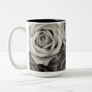 Rozen Romantische zwart-wit bloemenfoto Tweekleurige Koffiemok