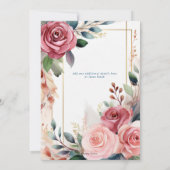 Rozen Roze Bloemen Greenery Boho Huwelijksuitnodig Kaart (Achterkant)