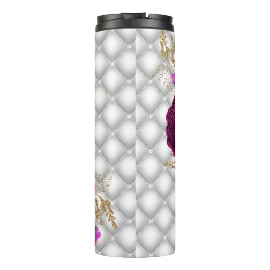 Rozen Roze Bourgondische diamanten Elegant monogra Thermosbeker (Achterkant)