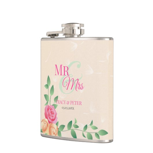 Rozen roze en geel heupfles (Links)