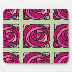 Rozen Roze en Groen bloempatroon Muismat