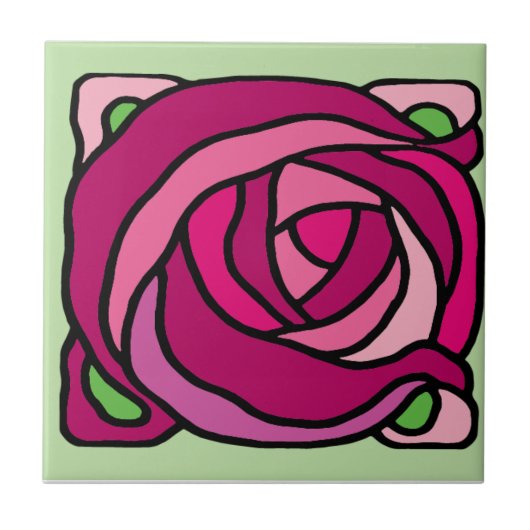  Rozen Roze en Groen bloempatroon Tegeltje (Voorkant)