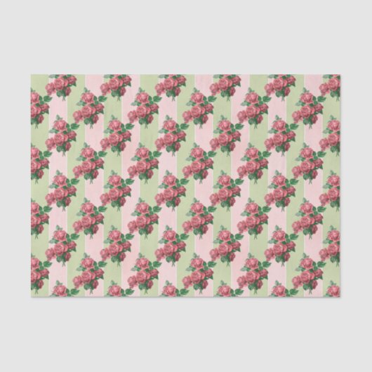 Rozen Roze & Groene Streep Tissuepapier (Voorkant)