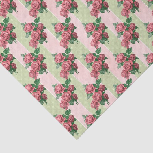 Rozen Roze & Groene Streep Tissuepapier (Detail)