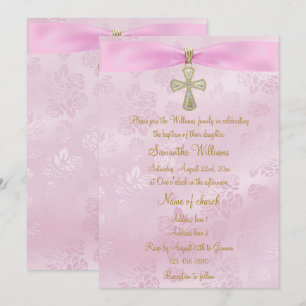 Rozen, Roze Lint & Gouden Kruisdoop Kaart