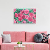 Rozen, Rozen bloemen, tuinbouwschets Canvas Afdruk (Insitu (Woonkamer))