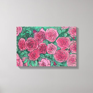 Rozen, Rozen bloemen, tuinbouwschets Canvas Afdruk