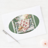 Rozen schommel met Quilt Charm Ovale Sticker (Envelop)