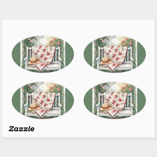Rozen schommel met Quilt Charm Ovale Sticker (Vel)