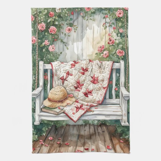  Rozen schommel met Quilt Charm Theedoek (Verticaal)