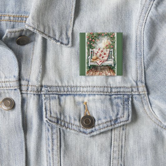 Rozen schommel met Quilt Charm Vierkante Button 5,1 Cm (In situ)