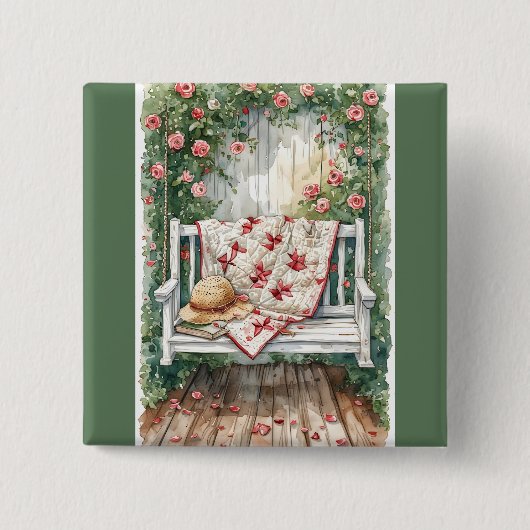 Rozen schommel met Quilt Charm Vierkante Button 5,1 Cm (Voorkant)