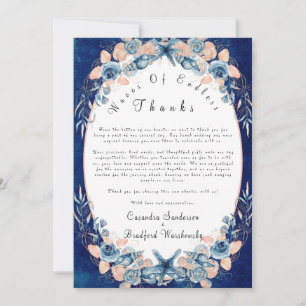 Rozen Shell Waterverf Chic Beach Navy Wedding Bedankkaart