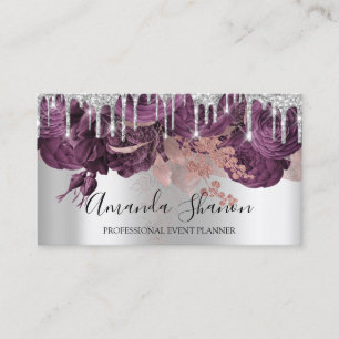 Rozen Silver Grey Glitter Drip Logo Event Planner Visitekaartje