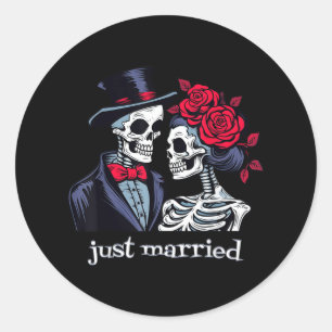 Rozen Skeleton Bride & amp; Groom, net getrouwd me Ronde Sticker