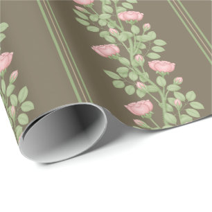 Rozen & strepen op bruin cadeaupapier