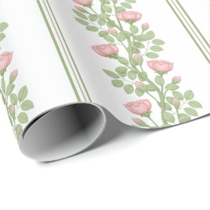 Rozen & strepen op wit cadeaupapier