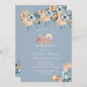 Rozen String Lights Dusty Blue 40th Verjaardag Kaart (Voorkant / Achterkant)