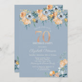 Rozen String Lights Dusty Blue 70th Verjaardag Kaart (Voorkant / Achterkant)