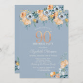 Rozen String Lights Dusty Blue 90th Verjaardag Kaart (Voorkant / Achterkant)