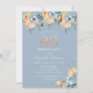 Rozen String Lights Dusty Blue 90th Verjaardag Kaart