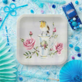 Rozen Tea Cup en Bird Papieren Bordje (Feest)