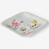 Rozen Tea Cup en Bird Papieren Bordje (Gebogen)