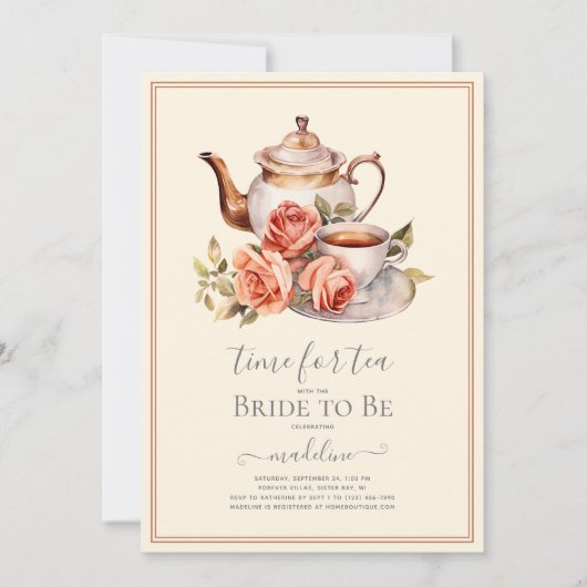Rozen Tijd voor Tea Vrijgezellenfeest Kaart (Voorkant)