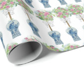 Rozen Topiary Blue en White Ginger Jar Cadeaupapier (Rol Hoek)