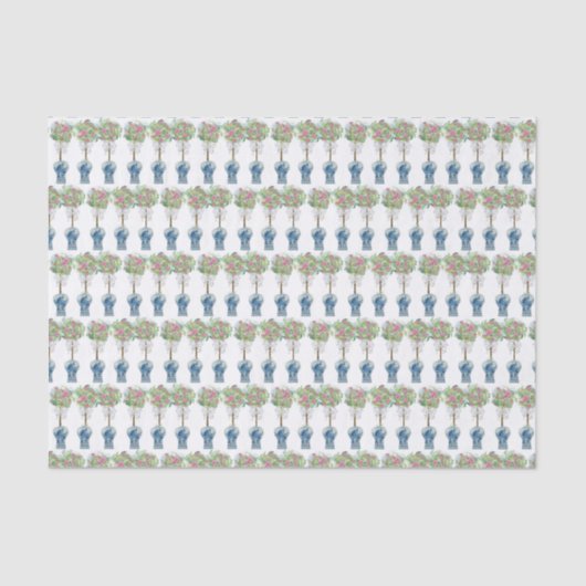 Rozen Topiary Blue en White Ginger Jar Tissuepapier (Voorkant)