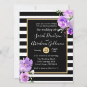 Rozen van Black and White Stripes Flowers Wedding Kaart (Voorkant)