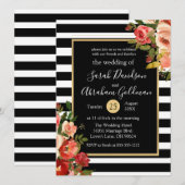 Rozen van Black and White Stripes Flowers Wedding Kaart (Voorkant / Achterkant)