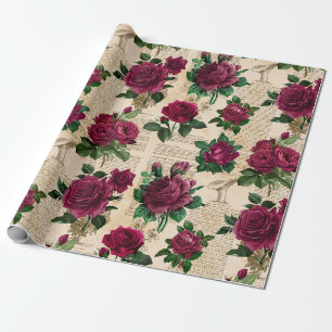 Rozen van Burgandy op krantenpapier Cadeaupapier