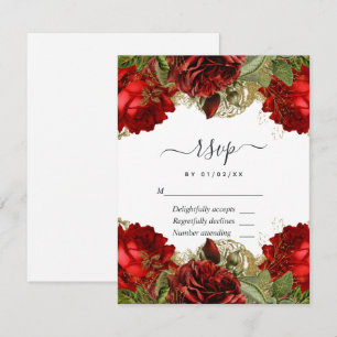 Rozen van Burgundy Red en Gold Quinceañera RSVP Kaartje